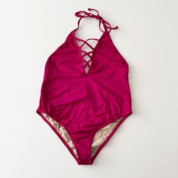 [Frederick's of Hollywood] Fuchsia Pink Sunset One-Piece Swimsuit NWT Sz Large L - Picture 1 of 9